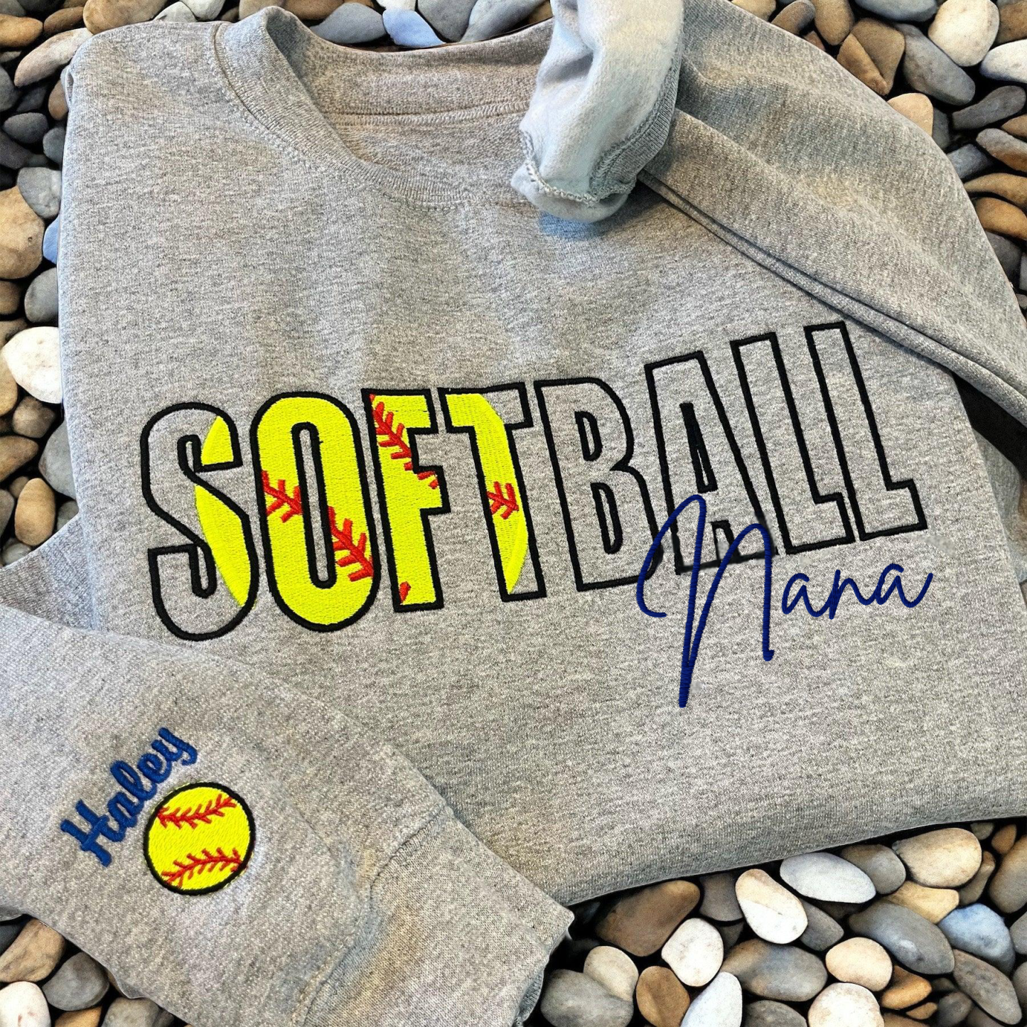 Custom Softball Embroidered Mama/Mom/Nana Sweatshirt