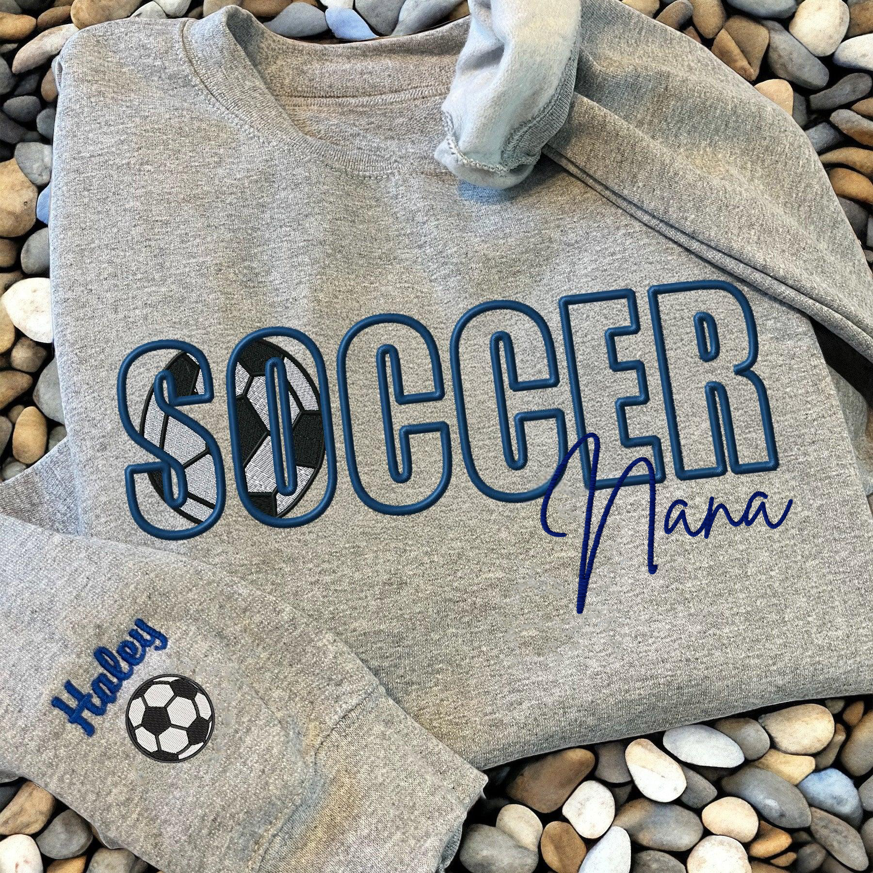Custom Soccer Embroidered Mama/Mom/Nana Sweatshirt