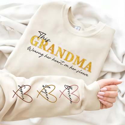 Personalized Wear Heart On Sleeve Mama Sweatshirt with Kid Names on Sleeves Mother's Day Birthday Gift