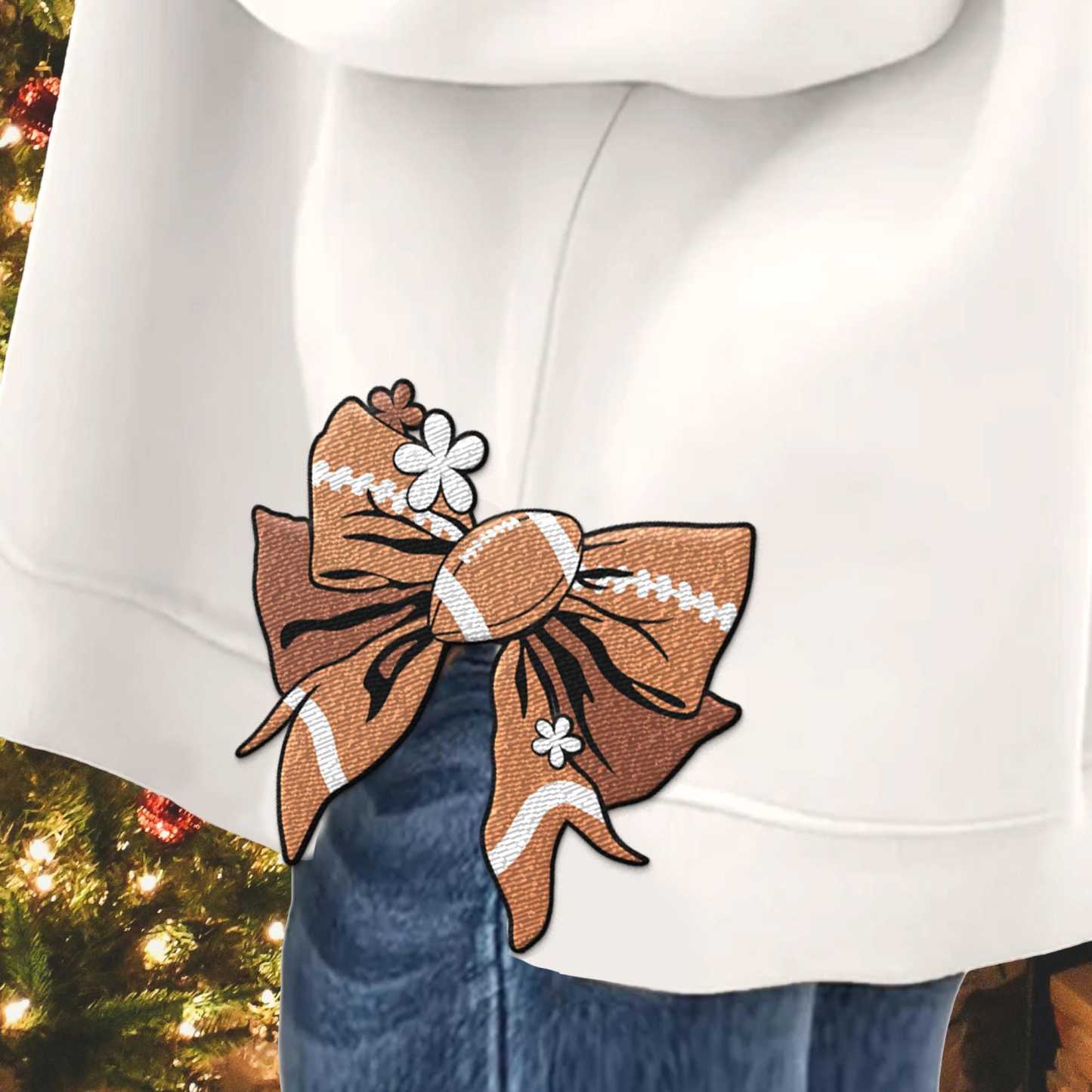 Custom Embroidered Cute Coquette Bow Football Mom Sweatshirt, Sport Mom Sweater, Gift For Football Fan, Personalized Gift