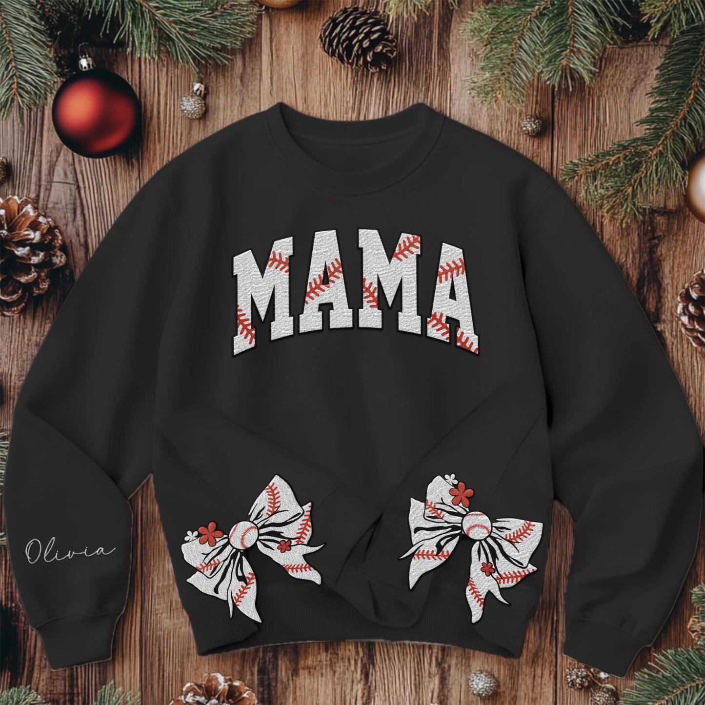 Custom Embroidered Cute Bow Baseball Mom Sweatshirt Mother's Day Personalized Gift