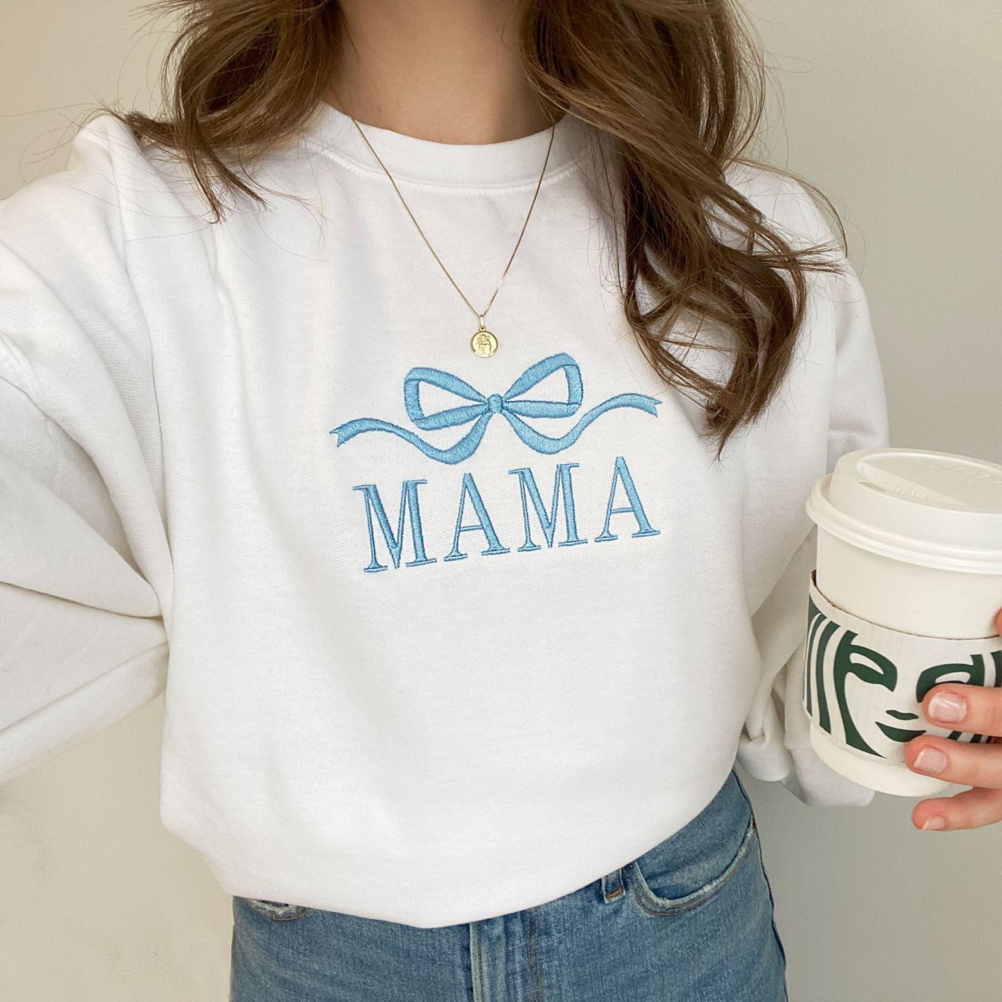 Cute and Trendy Mama Bow Embroidered Gemma Crewneck Sweatshirt MAMA Sweatshirt Mother's Day Gift Idea
