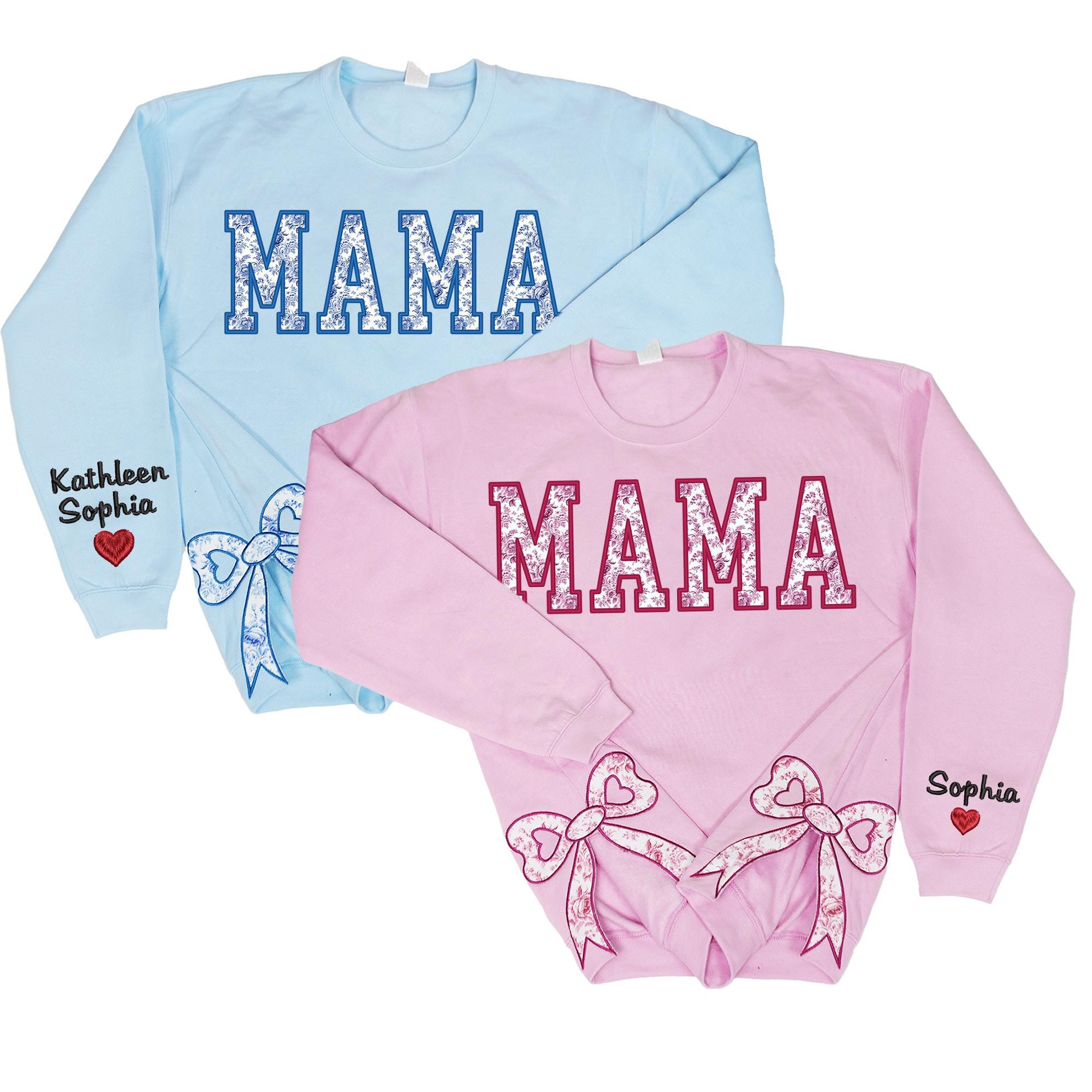 Custom Toile De Jouy Coquette Bow Sweatshirt Trendy Side Slit Bow Sweatshirt Personalized Mama Sweatshirt Mama Gifts