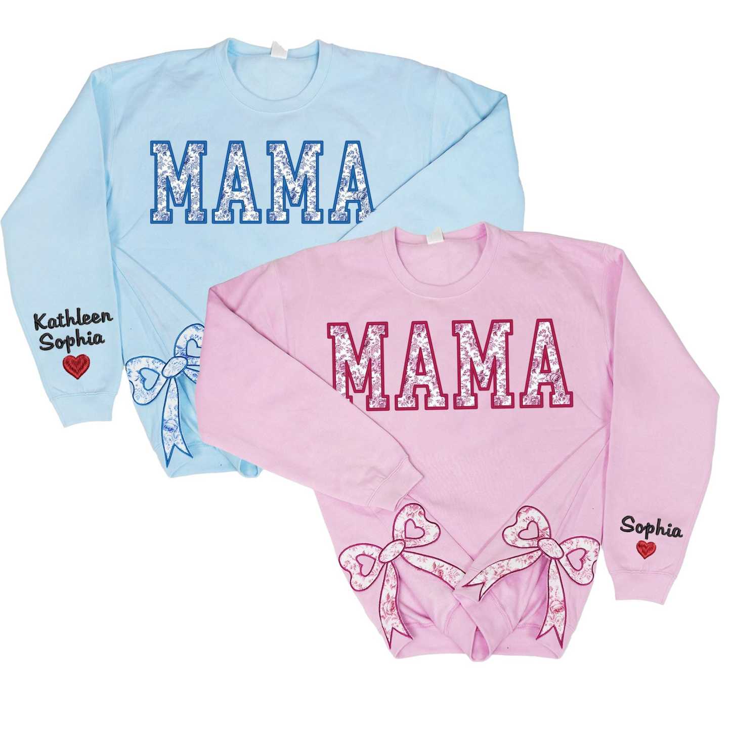 Custom Toile De Jouy Coquette Bow Sweatshirt Trendy Side Slit Bow Sweatshirt Personalized Mama Sweatshirt Mama Gifts