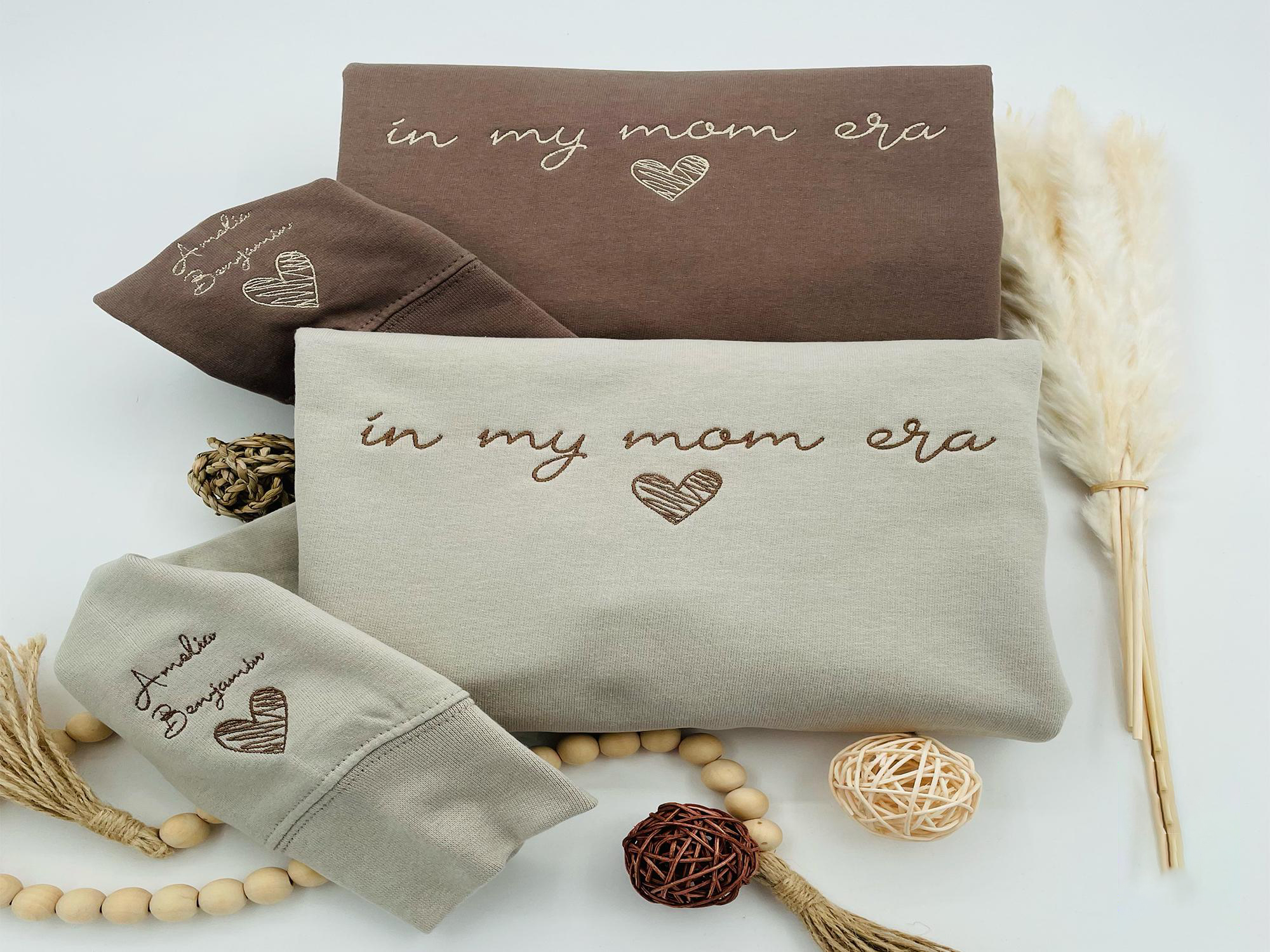 Embroidered In My Mom Era Custom Sweatshirt with Kids names on sleeve Personalized