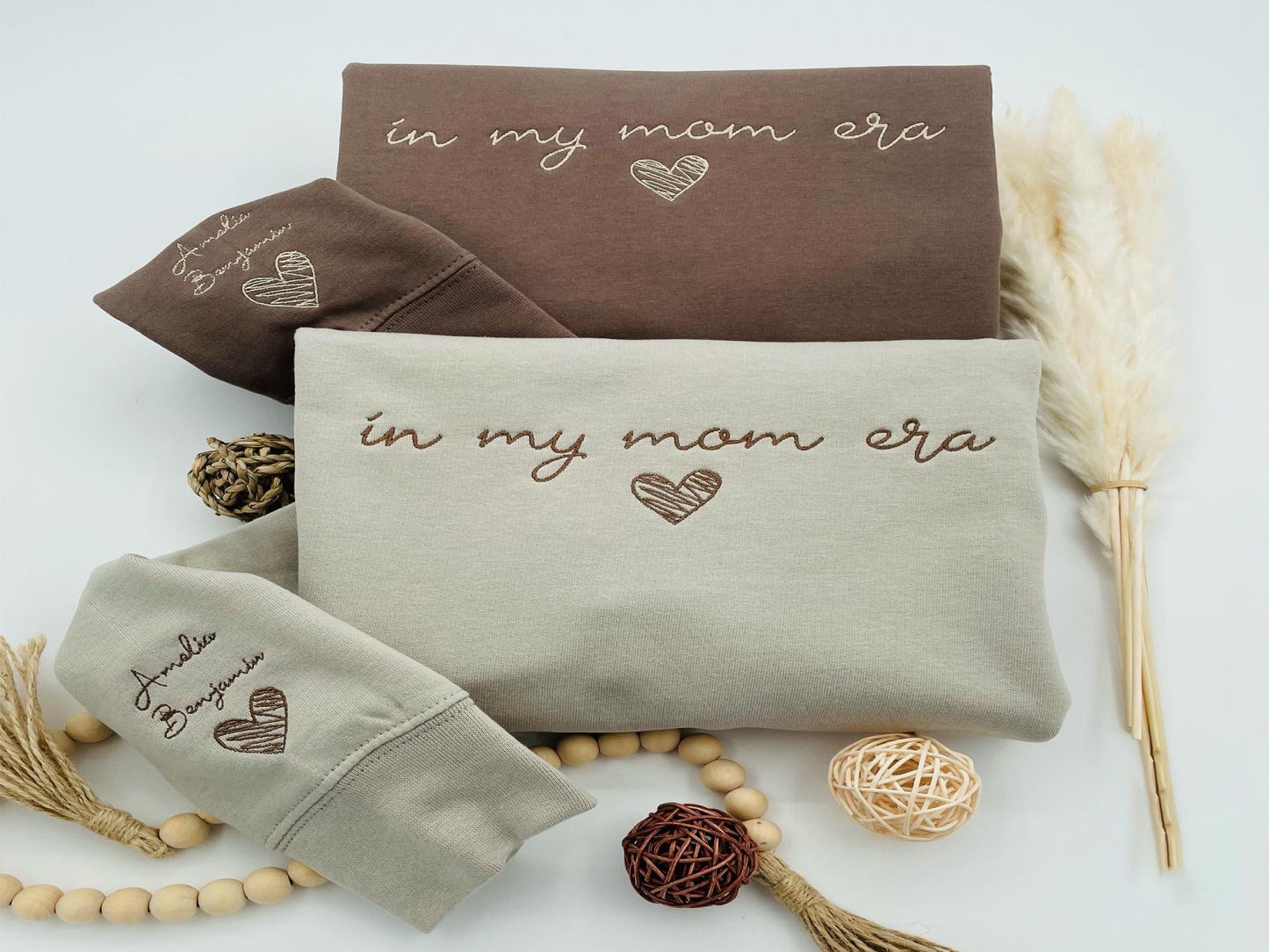 Embroidered In My Mom Era Custom Sweatshirt with Kids names on sleeve Personalized