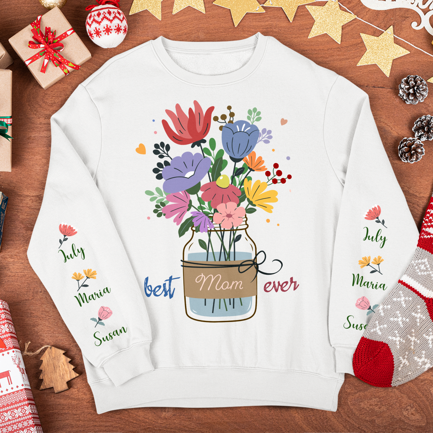 Best Mom, Grandma, Mama Ever Floral Custom Kids' Names - Personalized Sweatshirt