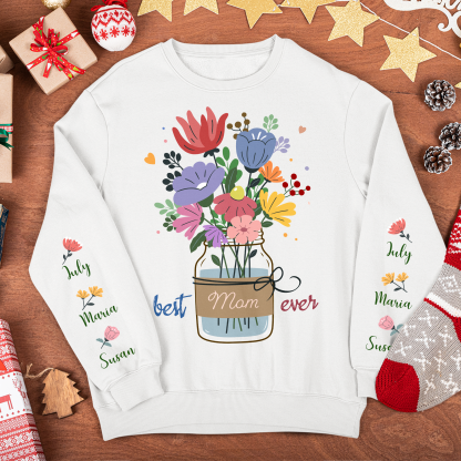 Best Mom, Grandma, Mama Ever Floral Custom Kids' Names - Personalized Sweatshirt