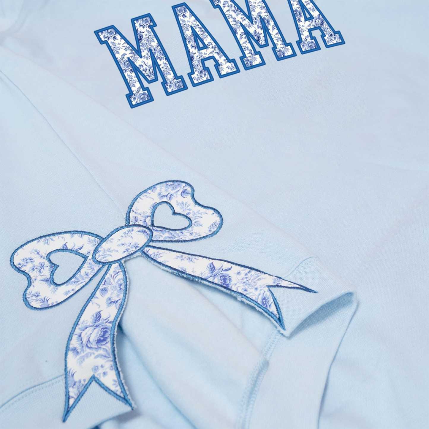 Custom Toile De Jouy Coquette Bow Sweatshirt Trendy Side Slit Bow Sweatshirt Personalized Mama Sweatshirt Mama Gifts