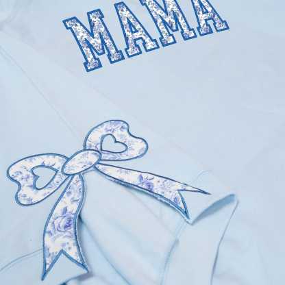 Custom Toile De Jouy Coquette Bow Sweatshirt Trendy Side Slit Bow Sweatshirt Personalized Mama Sweatshirt Mama Gifts