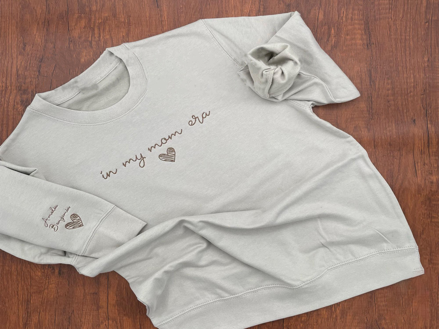 Embroidered In My Mom Era Custom Sweatshirt with Kids names on sleeve Personalized