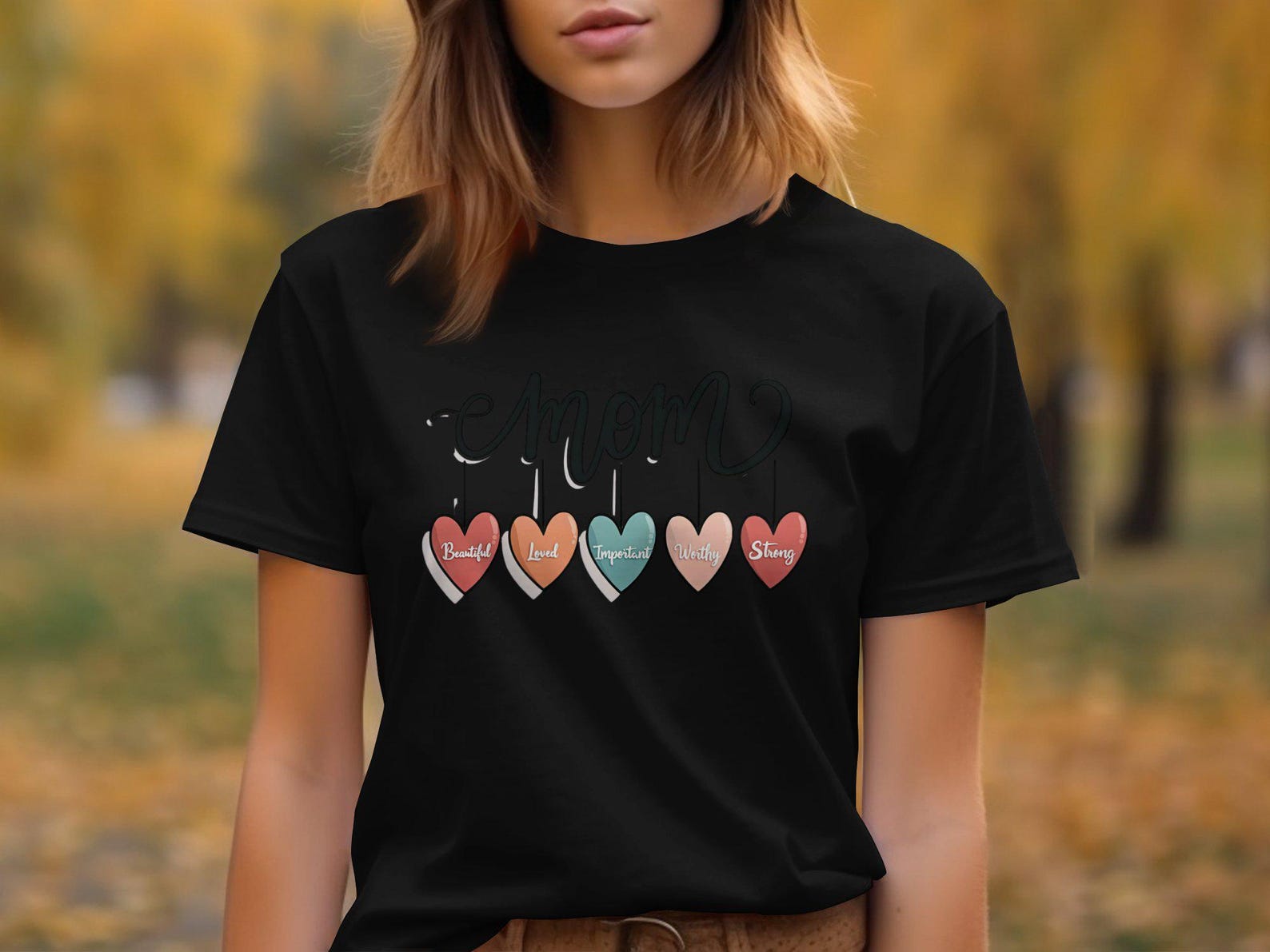 Custom MOM GRAPHIC TEE Women's Cute Heart Design T-Shirt Mother's Day Gift Gift for Mom Special