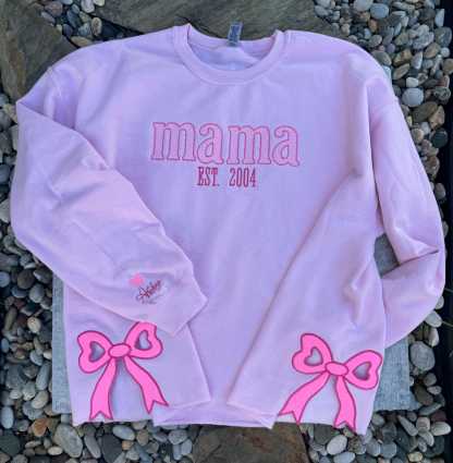 Custom Embroidered Side Bow Mama Sweatshirt, Coquette Side Bow Shirt, Personalized Gift