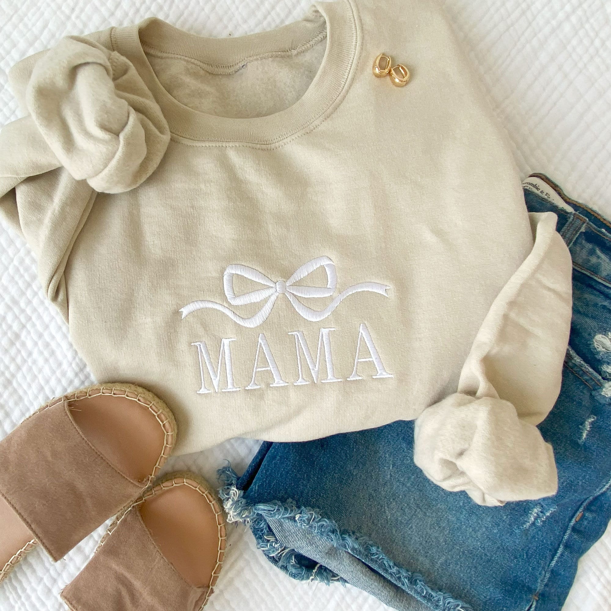 Cute and Trendy Mama Bow Embroidered Gemma Crewneck Sweatshirt MAMA Sweatshirt Mother's Day Gift Idea