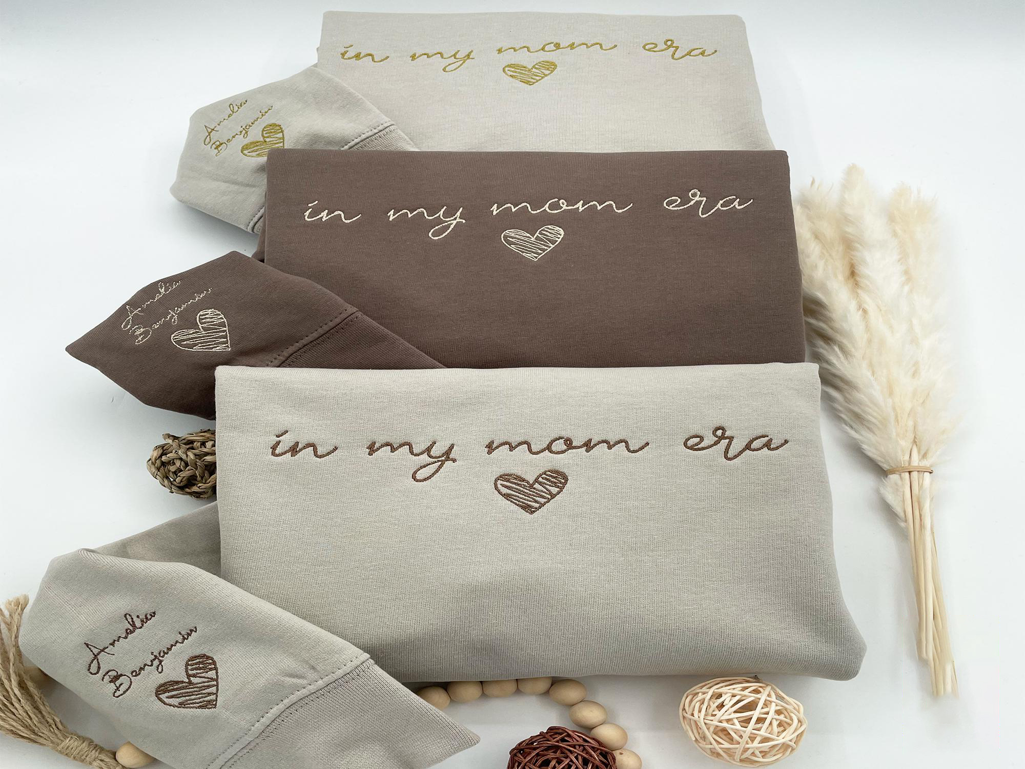 Embroidered In My Mom Era Custom Sweatshirt with Kids names on sleeve Personalized