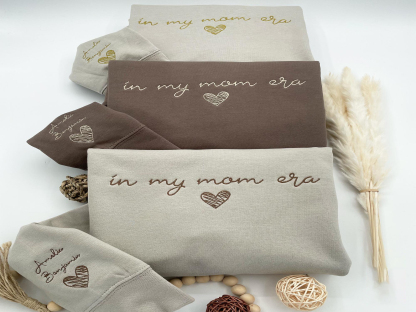 Embroidered In My Mom Era Custom Sweatshirt with Kids names on sleeve Personalized