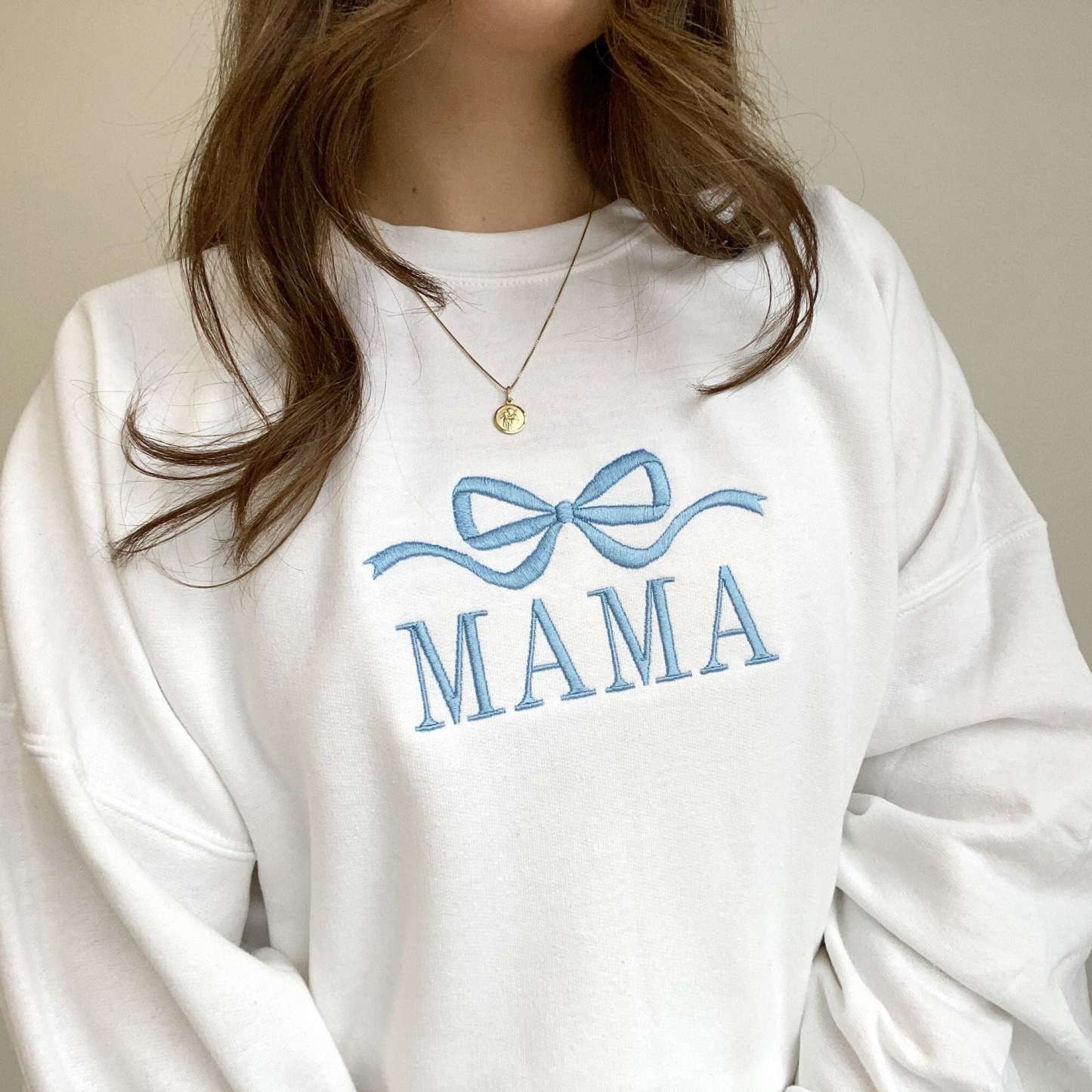 Cute and Trendy Mama Bow Embroidered Gemma Crewneck Sweatshirt MAMA Sweatshirt Mother's Day Gift Idea