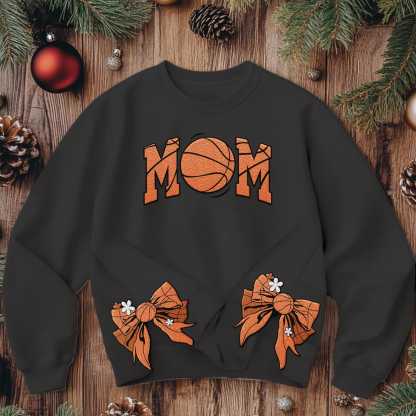 Custom Embroidered Cute Coquette Bow Basketball Mom Sweatshirt Sport Mom Sweater Gift