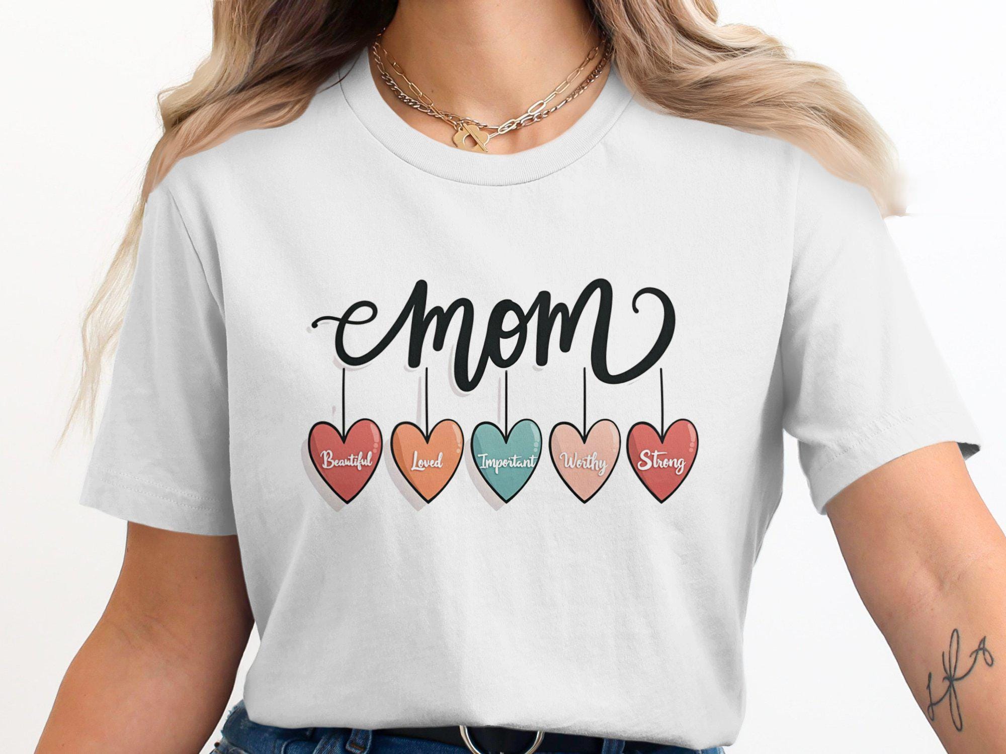 Custom MOM GRAPHIC TEE Women's Cute Heart Design T-Shirt Mother's Day Gift Gift for Mom Special