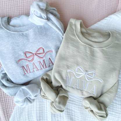 Cute and Trendy Mama Bow Embroidered Gemma Crewneck Sweatshirt MAMA Sweatshirt Mother's Day Gift Idea