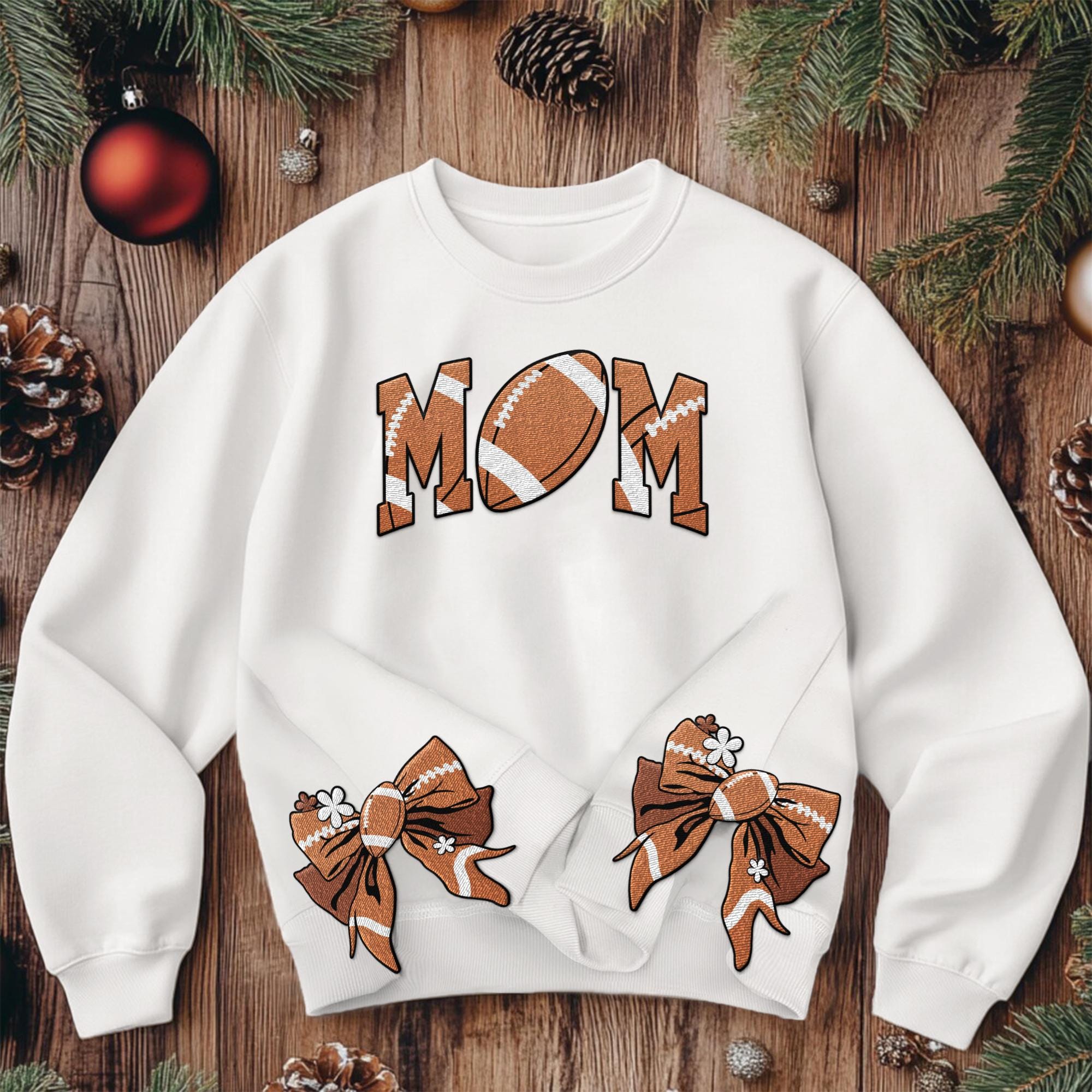 Custom Embroidered Cute Coquette Bow Football Mom Sweatshirt, Sport Mom Sweater, Gift For Football Fan, Personalized Gift