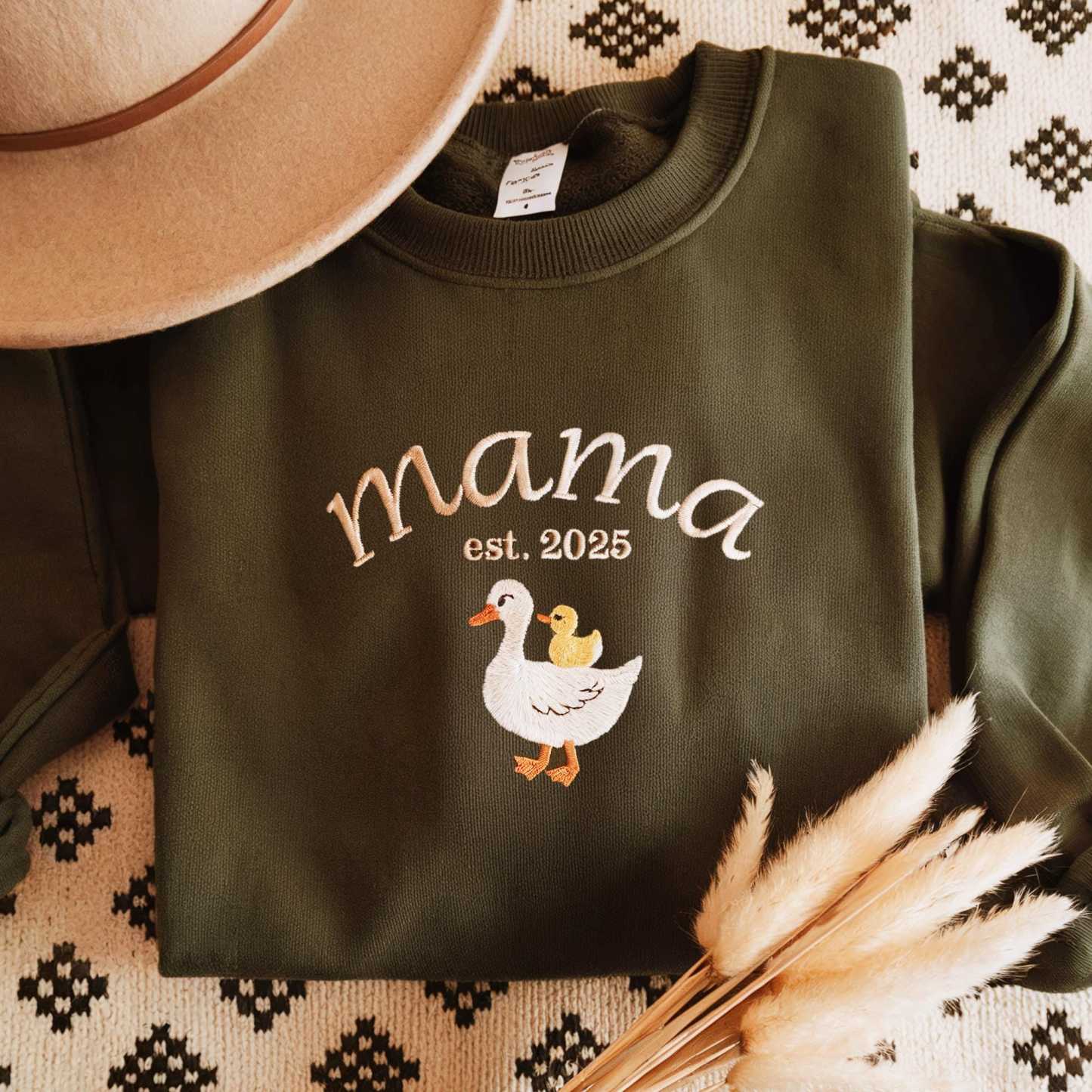  Custom Mama Duck Sweatshirt Mama Duck With Duckling Sweater Varsity Mama Personalized Name Crewneck Mama Est Year Crewneck