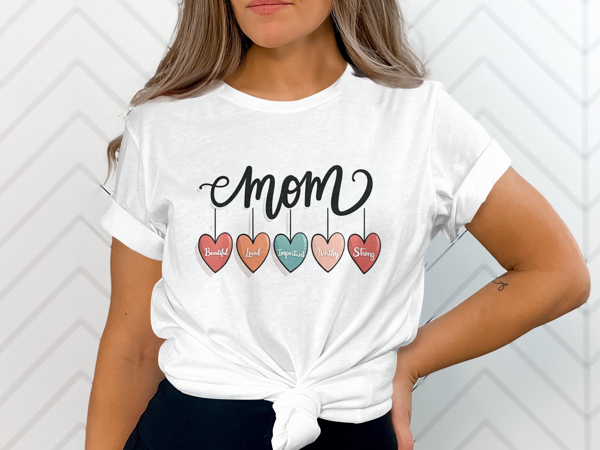 Custom MOM GRAPHIC TEE Women's Cute Heart Design T-Shirt Mother's Day Gift Gift for Mom Special