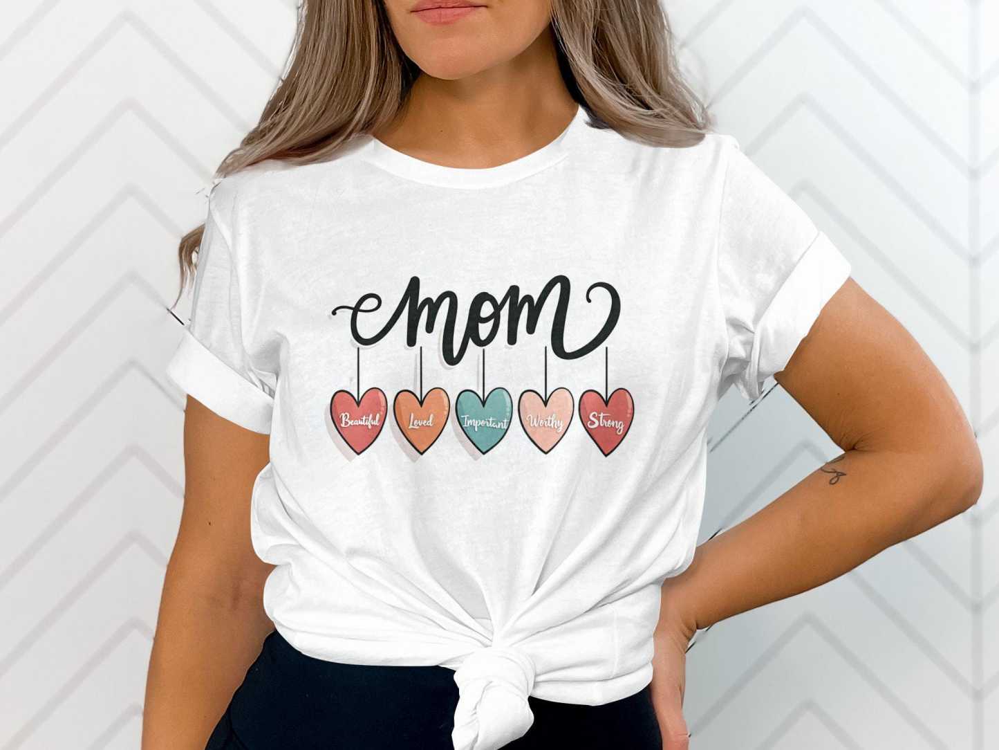 Custom MOM GRAPHIC TEE Women's Cute Heart Design T-Shirt Mother's Day Gift Gift for Mom Special