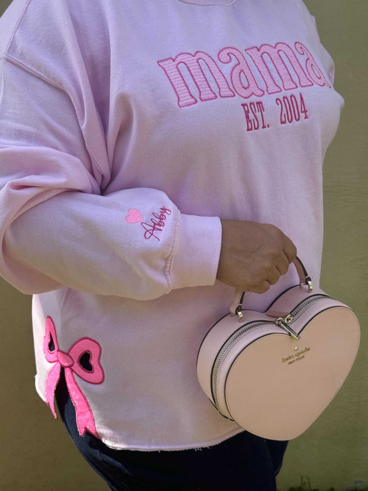 Custom Embroidered Side Bow Mama Sweatshirt, Coquette Side Bow Shirt, Personalized Gift