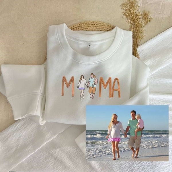 Custom Mama in Family Portrait Photo Full Embroidered Sweatshirt