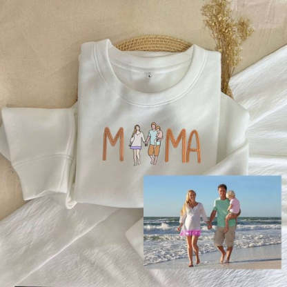 Custom Mama in Family Portrait Photo Full Embroidered Sweatshirt