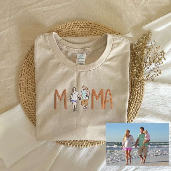 Custom Mama in Family Portrait Photo Full Embroidered Sweatshirt