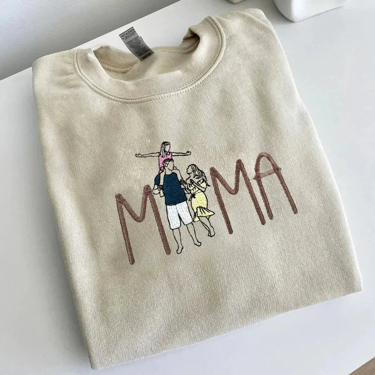 Custom Mama in Family Portrait Photo Full Embroidered Sweatshirt