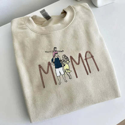 Custom Mama in Family Portrait Photo Full Embroidered Sweatshirt