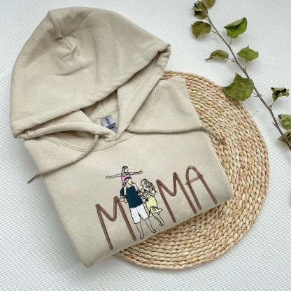 Custom Mama in Family Portrait Photo Full Embroidered Sweatshirt
