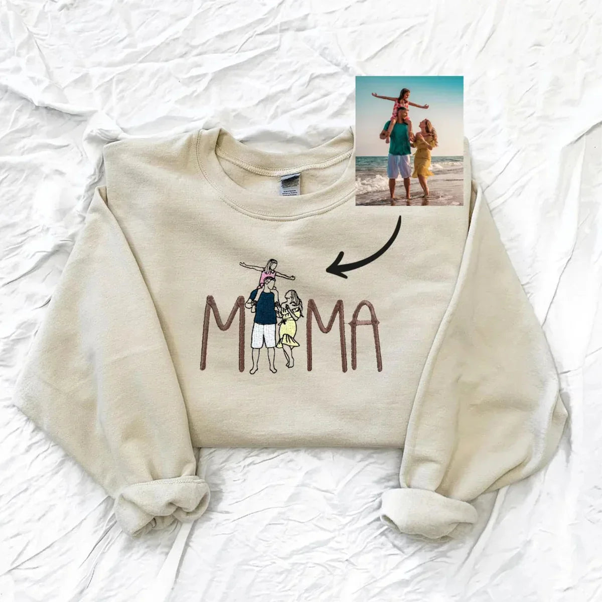 Custom Mama in Family Portrait Photo Full Embroidered Sweatshirt
