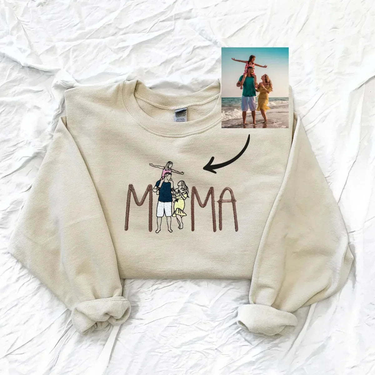 Custom Mama in Family Portrait Photo Full Embroidered Sweatshirt
