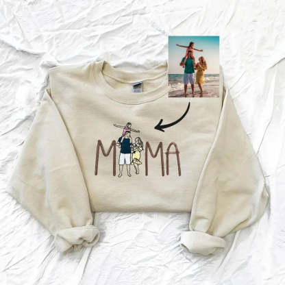 Custom Mama in Family Portrait Photo Full Embroidered Sweatshirt