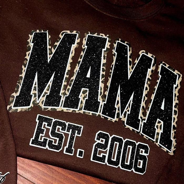 Custom Leopard Glitter Mama Sweatshirt, Kids Name on Sleeve, Mothers Day Mom Gift