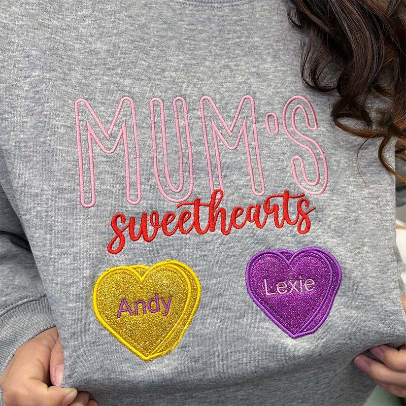 Personalized Mama’s Sweethearts Glitter Embroidered Sweatshirt