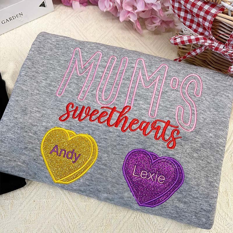 Personalized Mama’s Sweethearts Glitter Embroidered Sweatshirt