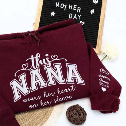 Custom This Mama Wears Her Heart On Her Sleeve Embroidered Sweatshirt
