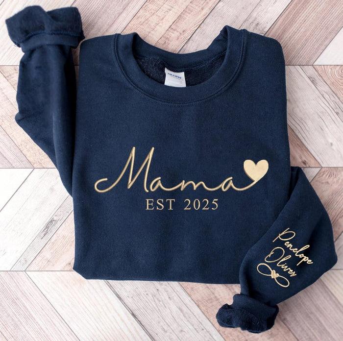 Custom Mama Embroidered Sweatshirt, Personalized Mama Crewneck