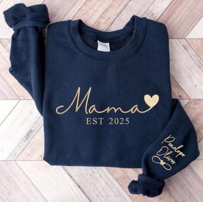 Custom Mama Embroidered Sweatshirt, Personalized Mama Crewneck