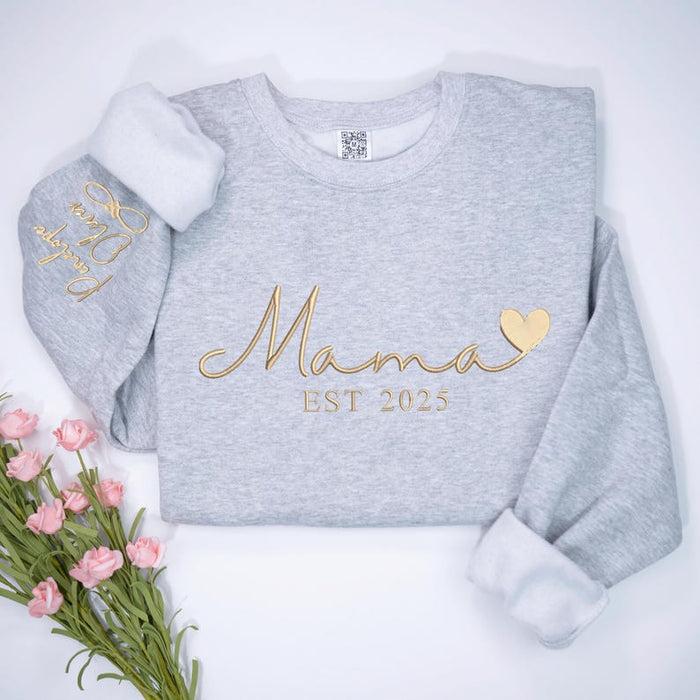 Custom Mama Embroidered Sweatshirt, Personalized Mama Crewneck
