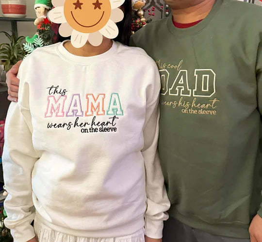 Custom Mom Wears Her Heart On Her Sleeves Embroidered Sweatshirt