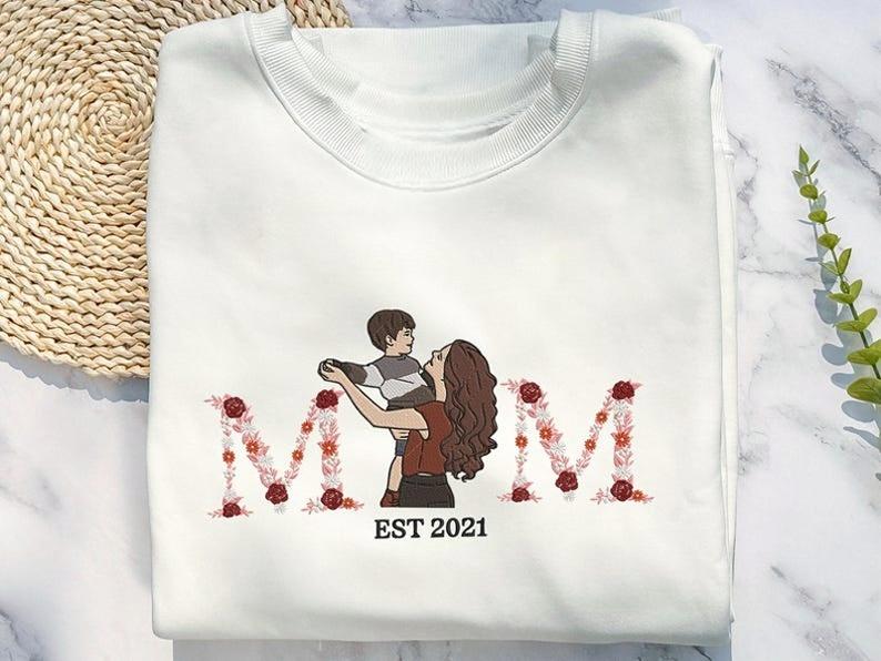 Custom Floral Date Portrait Embroidered Hoodie