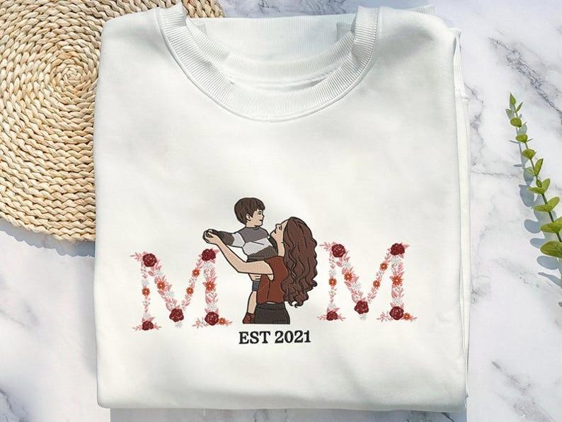 Custom Floral Date Portrait Embroidered Hoodie