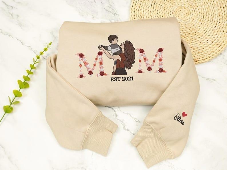 Custom Floral Date Portrait Embroidered Hoodie