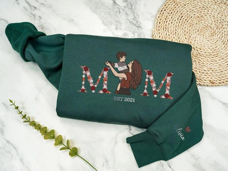 Custom Floral Date Portrait Embroidered Hoodie